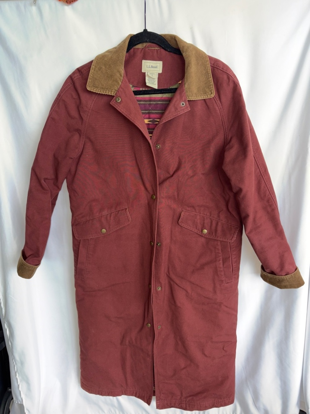 VTG L.L. Bean Women’s SP Long Canvas Barn Chore Farm Coat Aztec Fleece Liner